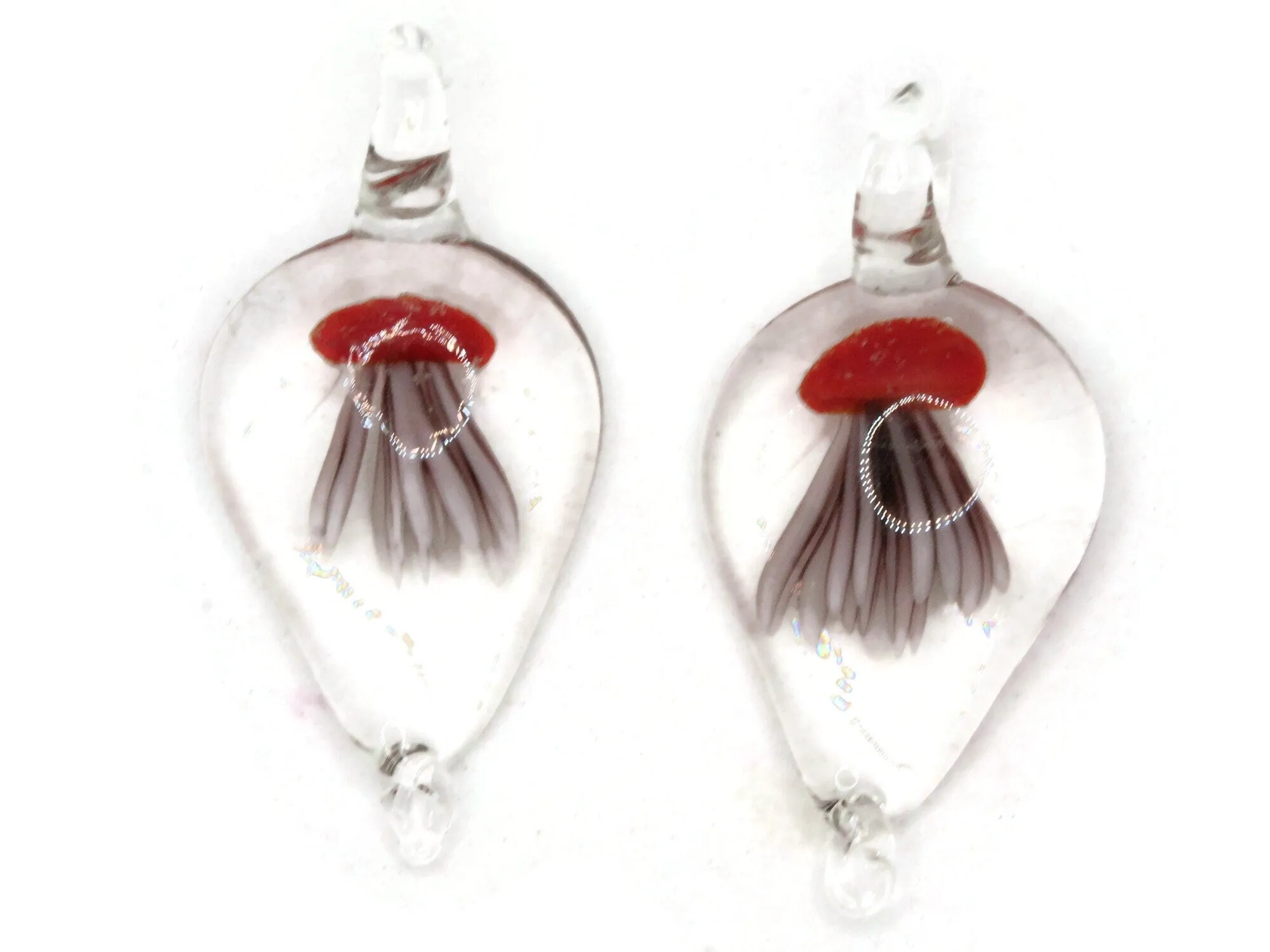 Red Luminescent Jellyfish Glass Teardrop Pendant