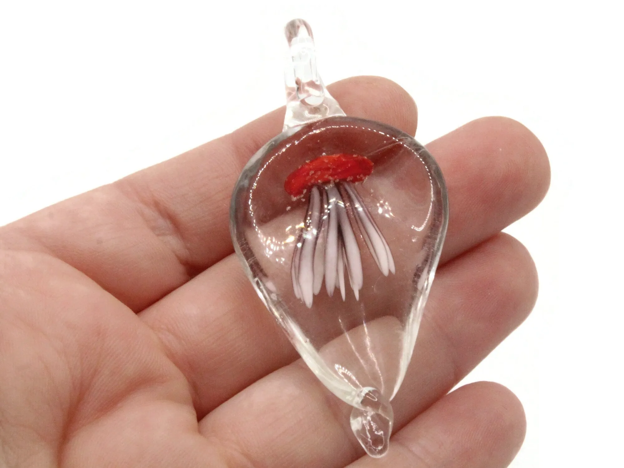 Red Luminescent Jellyfish Glass Teardrop Pendant