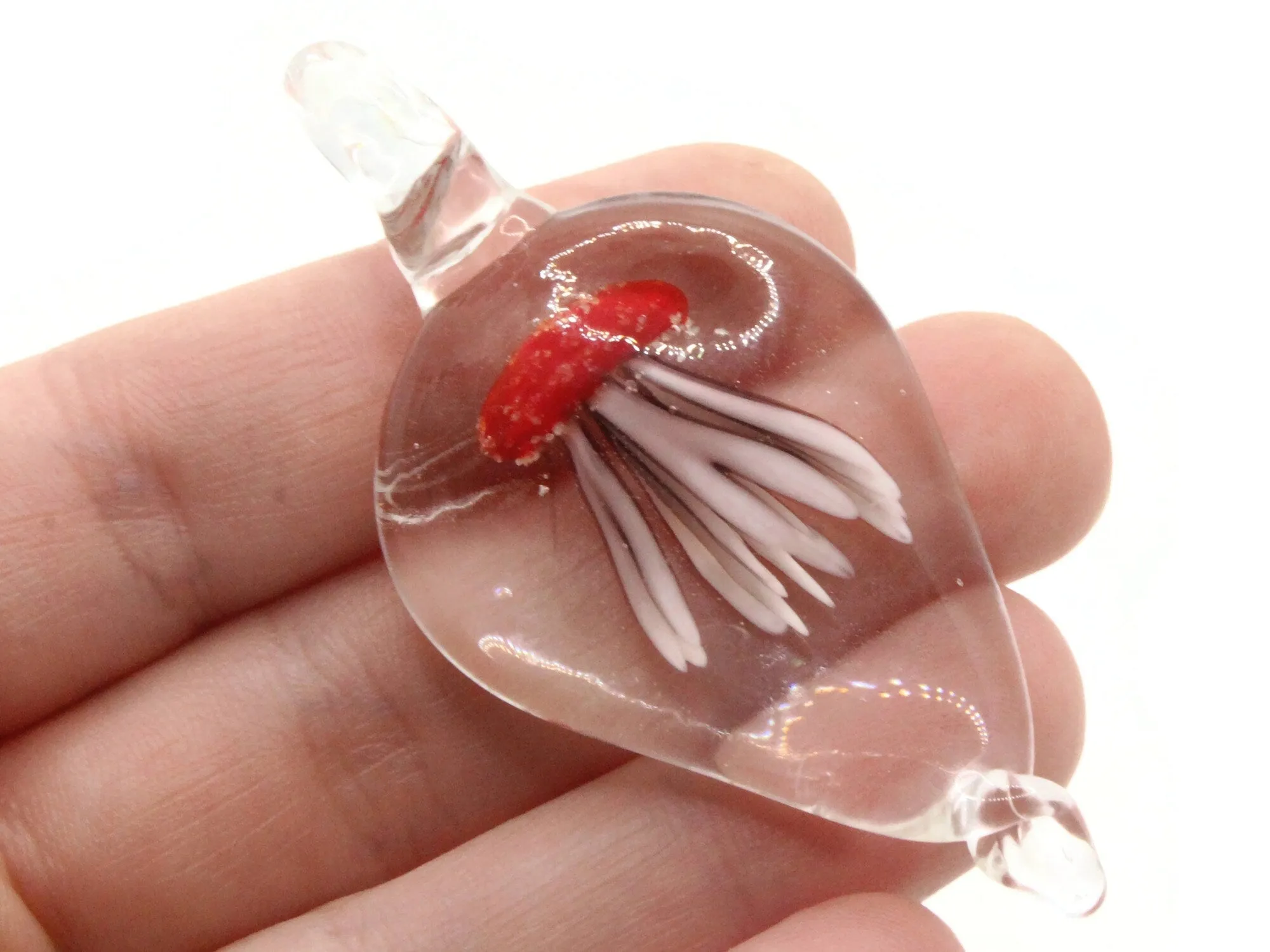 Red Luminescent Jellyfish Glass Teardrop Pendant