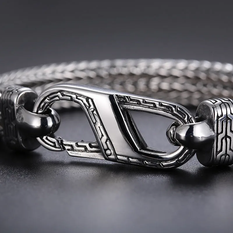 Retro European and American Titanium Steel Men's Bracelet with Unique Keel Pattern