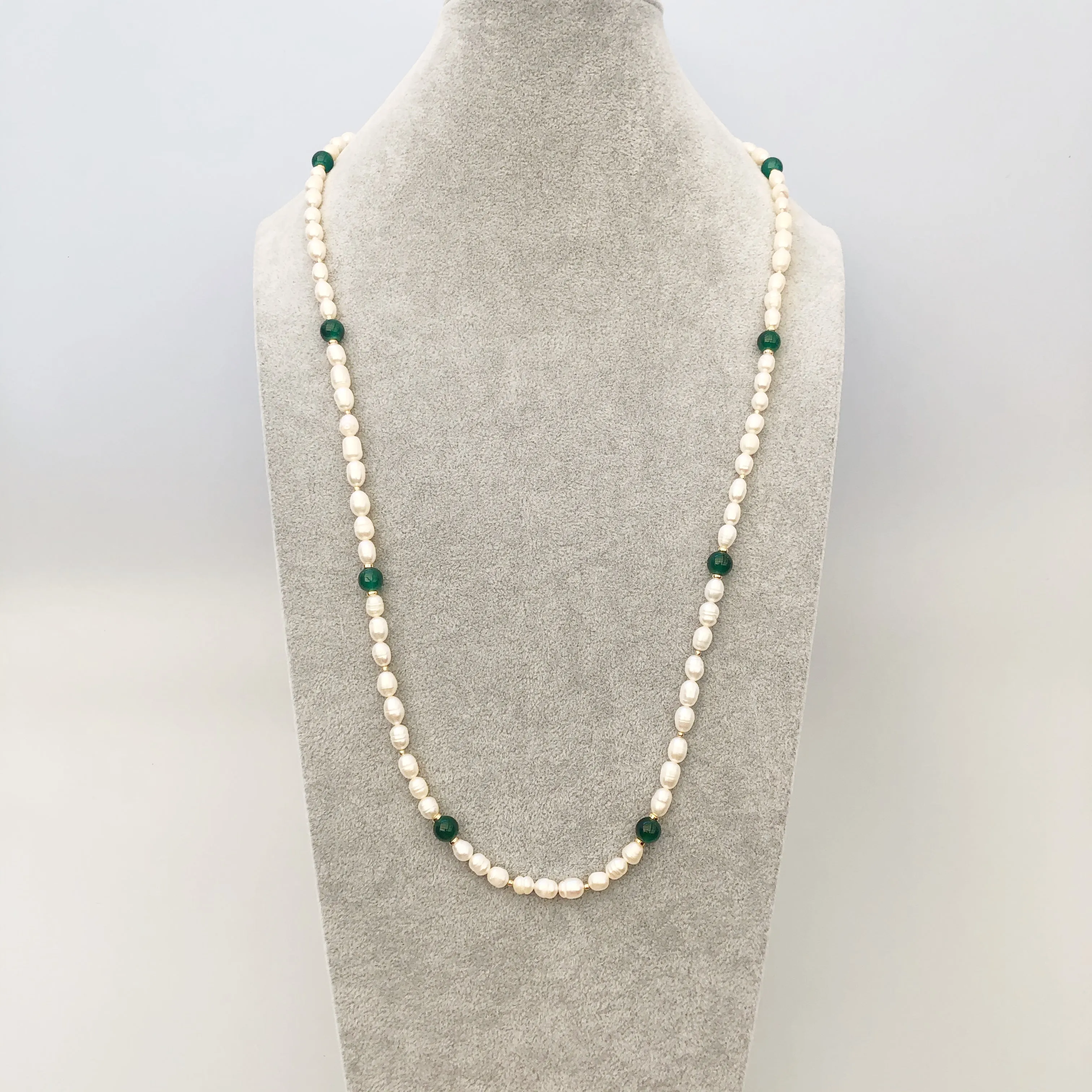 Return to Origin Beaded Pearl Lariat Necklace Set with Green Tassels