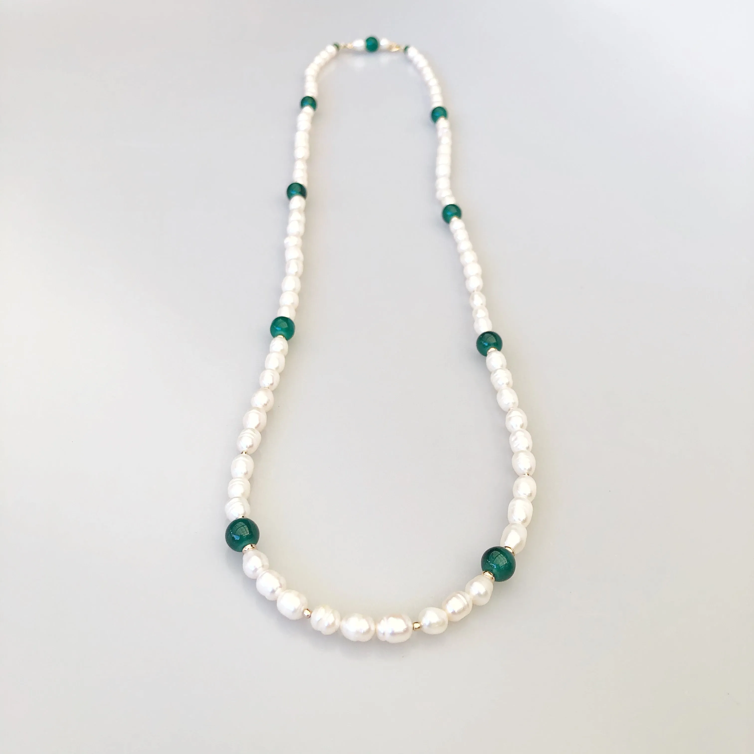 Return to Origin Beaded Pearl Lariat Necklace Set with Green Tassels