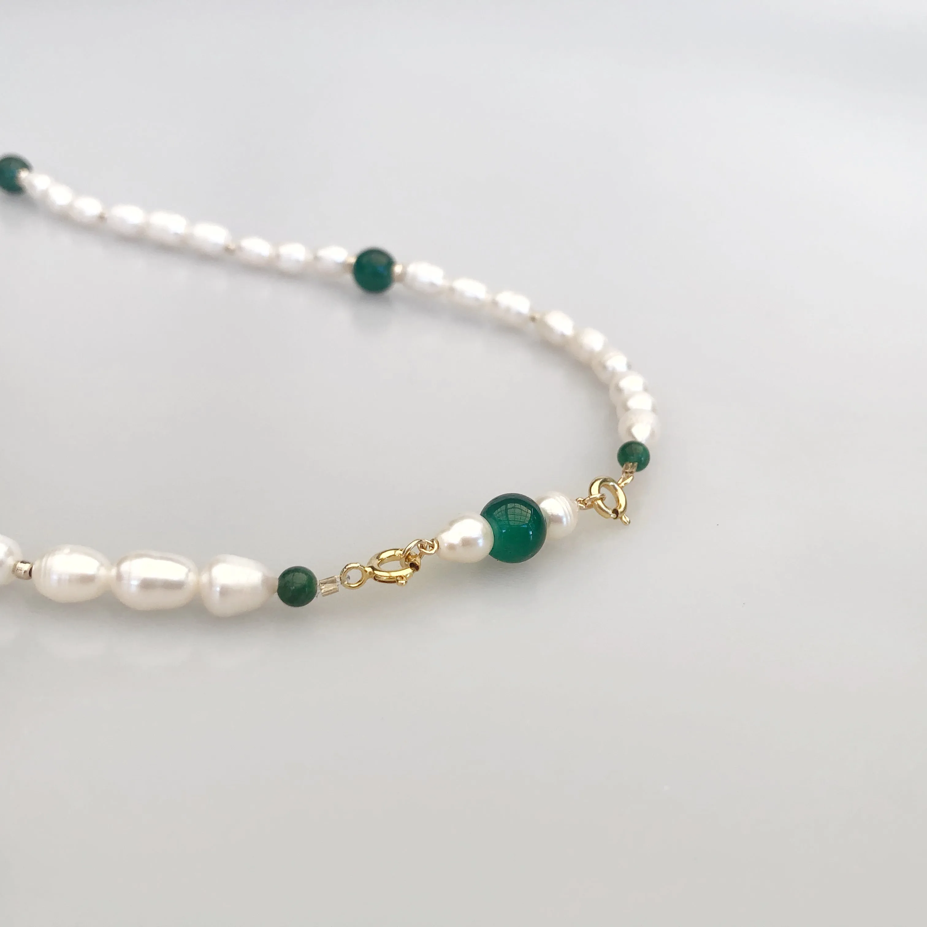 Return to Origin Beaded Pearl Lariat Necklace Set with Green Tassels