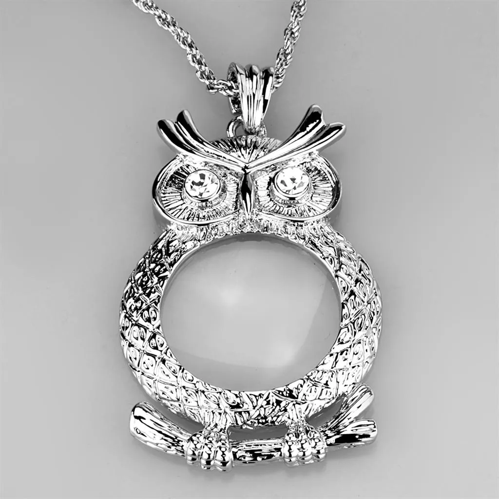 Rhodium Brass Magnifier pendant with Top Grade Crystal in Clear for Women Style 3W919