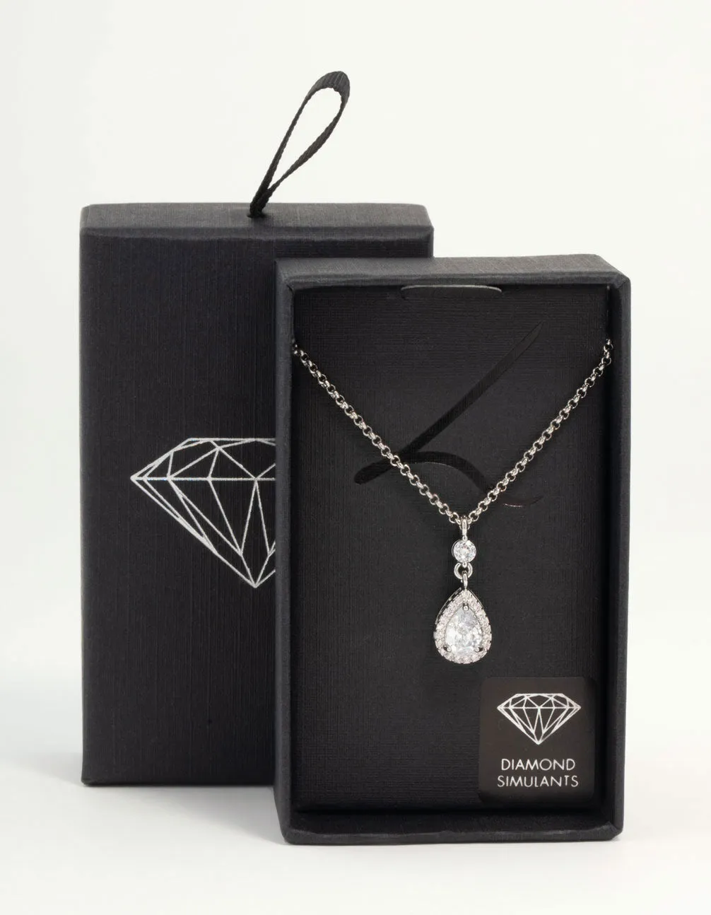 Rhodium Pear Cubic Zirconia Pendant Necklace