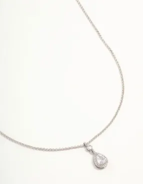 Rhodium Pear Cubic Zirconia Pendant Necklace