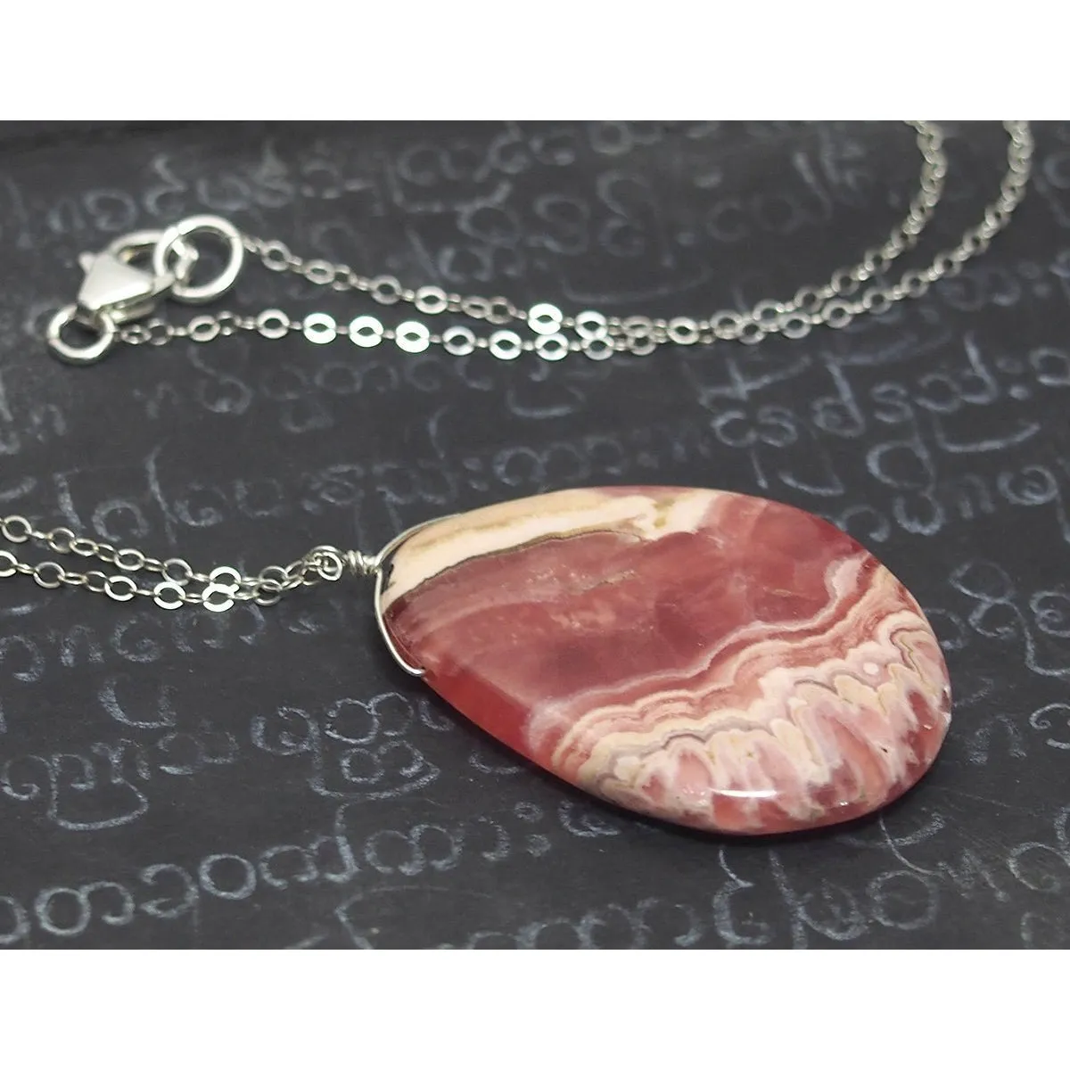 Rhodochrosite Necklace On Sterling Silver Chain With Sterling Silver Trigger Clasp