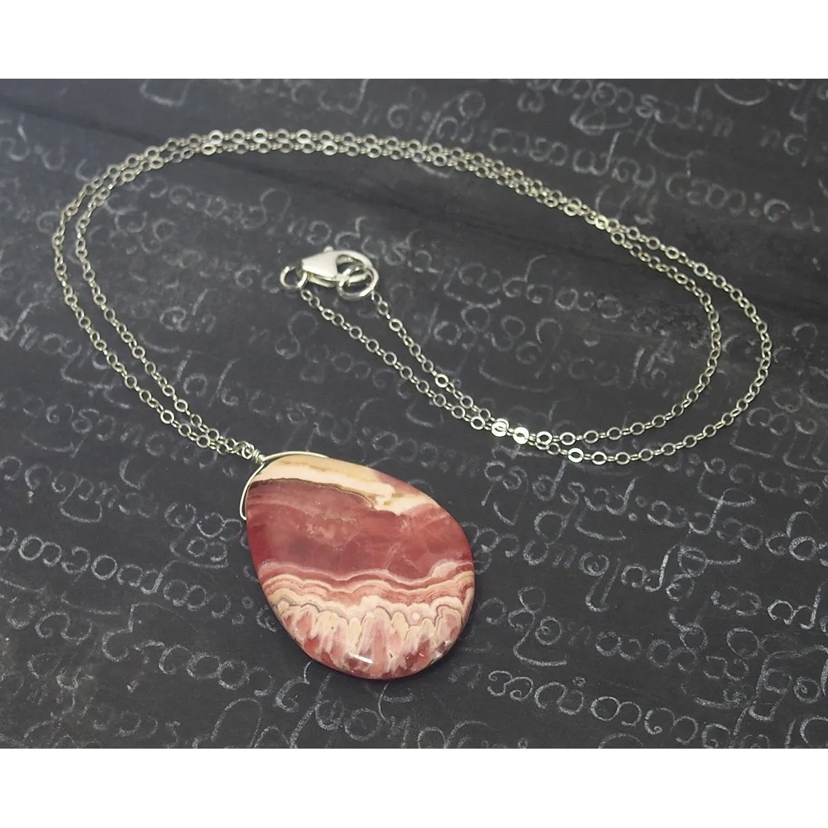 Rhodochrosite Necklace On Sterling Silver Chain With Sterling Silver Trigger Clasp