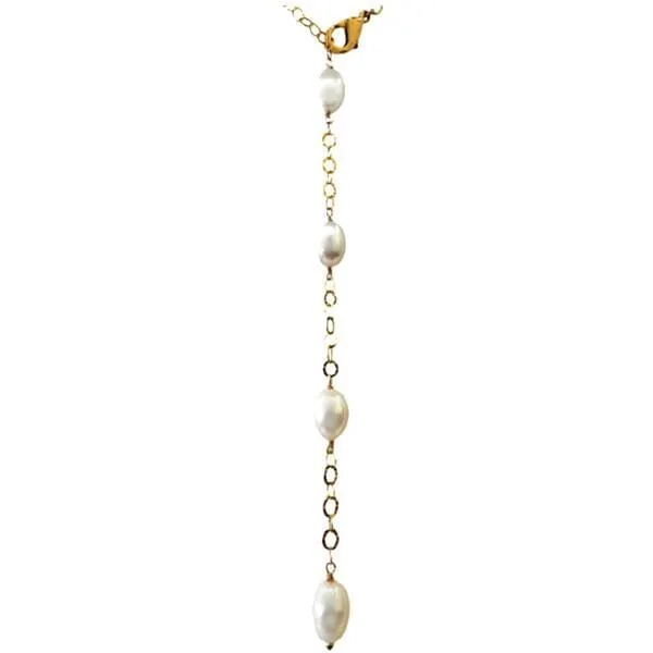 Rice Pearl and Gold Fill Lariat: White (NGL340W)