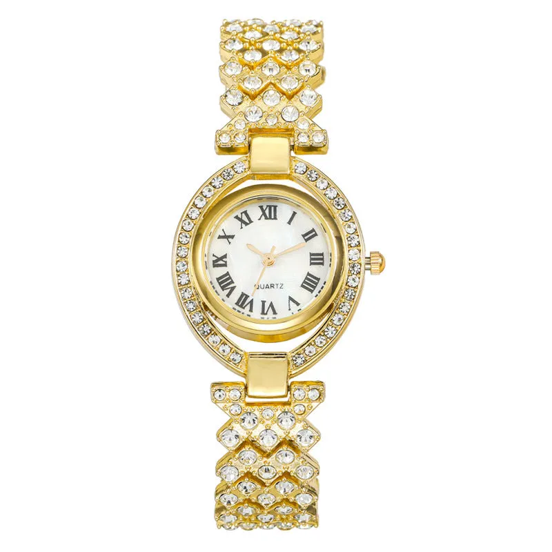 Roman Quartz Watch Lady Temperament Fashion All-Match Watch Diamond Personalized Minority Watch