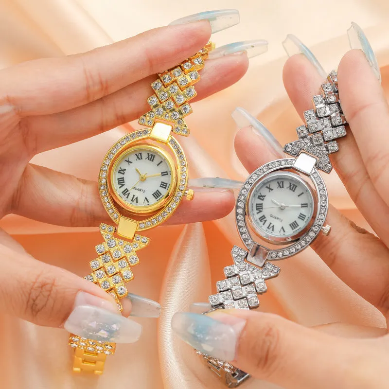 Roman Quartz Watch Lady Temperament Fashion All-Match Watch Diamond Personalized Minority Watch