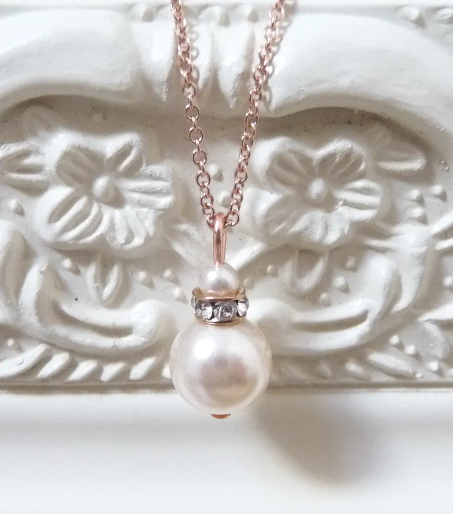 Rose Gold Crystal And Pearl Pendant Necklace