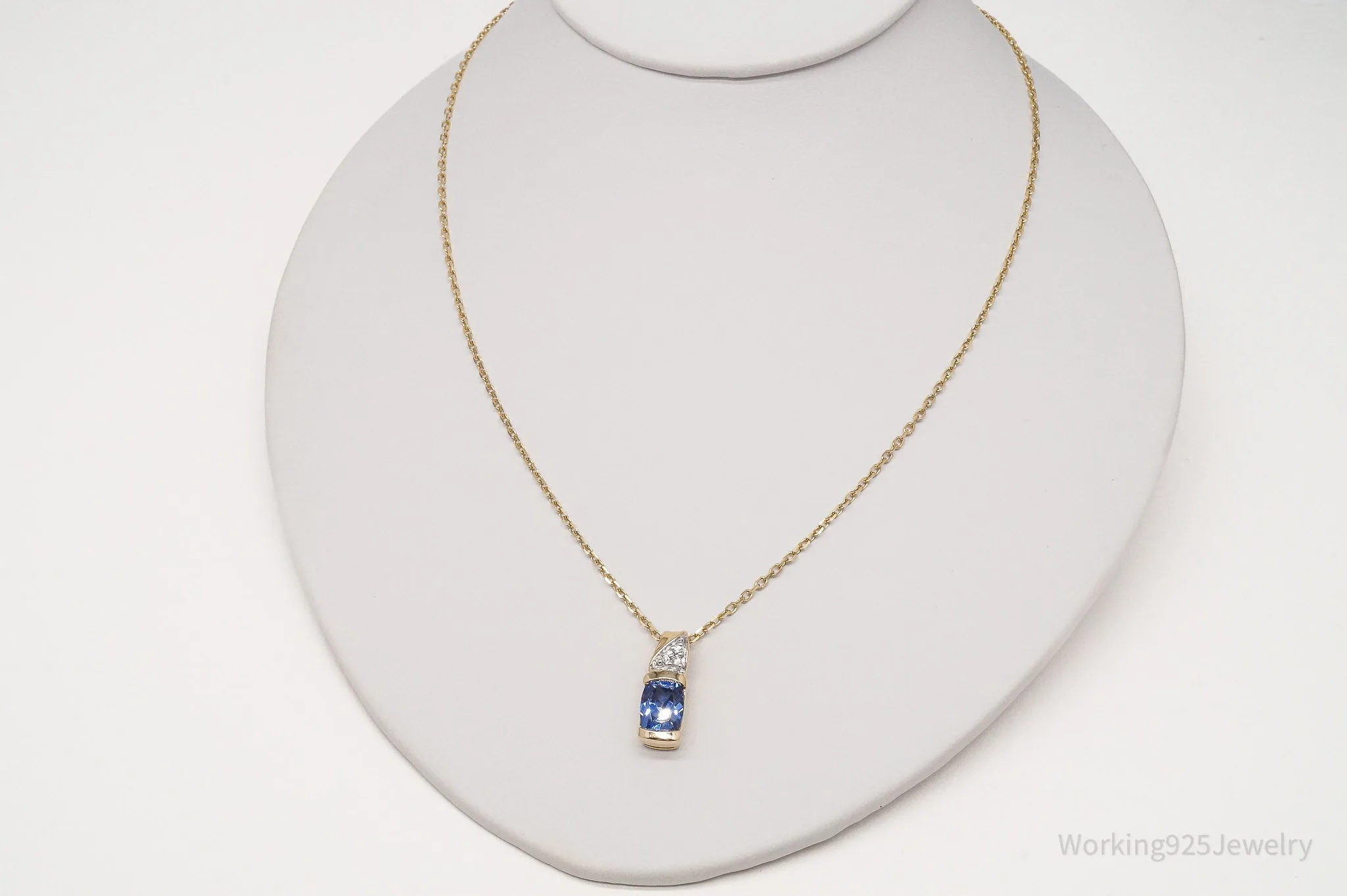 Ross Simons Blue & White CZ 18Kt Gold Over Sterling Silver Necklace 18"