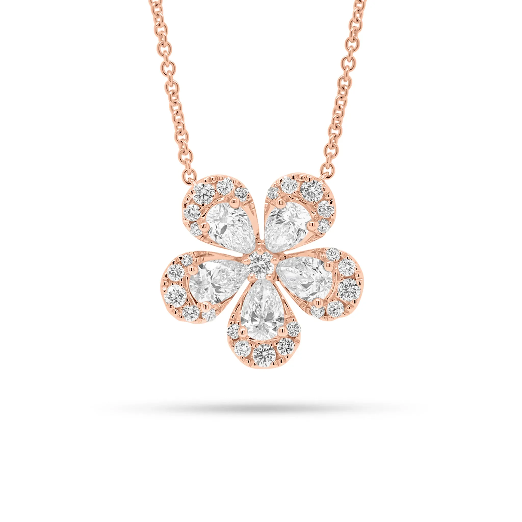 Round & Pear-Shaped Diamond Flower Pendant Necklace