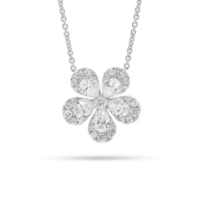 Round & Pear-Shaped Diamond Flower Pendant Necklace