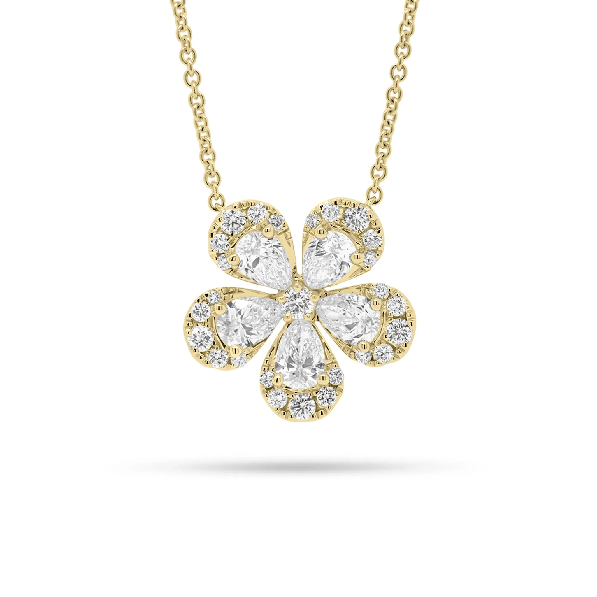 Round & Pear-Shaped Diamond Flower Pendant Necklace