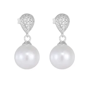 Round Pearl Pendant Zircon Water Droplet Sterling Silver Drop Earrings