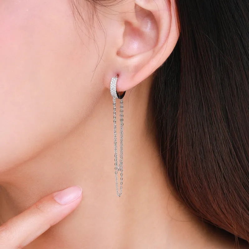 S925 Sterling Silver Long Tassel Earrings with Zircon Gems