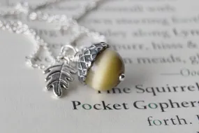 Saffron and Silver Acorn Necklace | Fall Acorn Necklace | Woodland Gemstone Acorn | Nature Jewelry