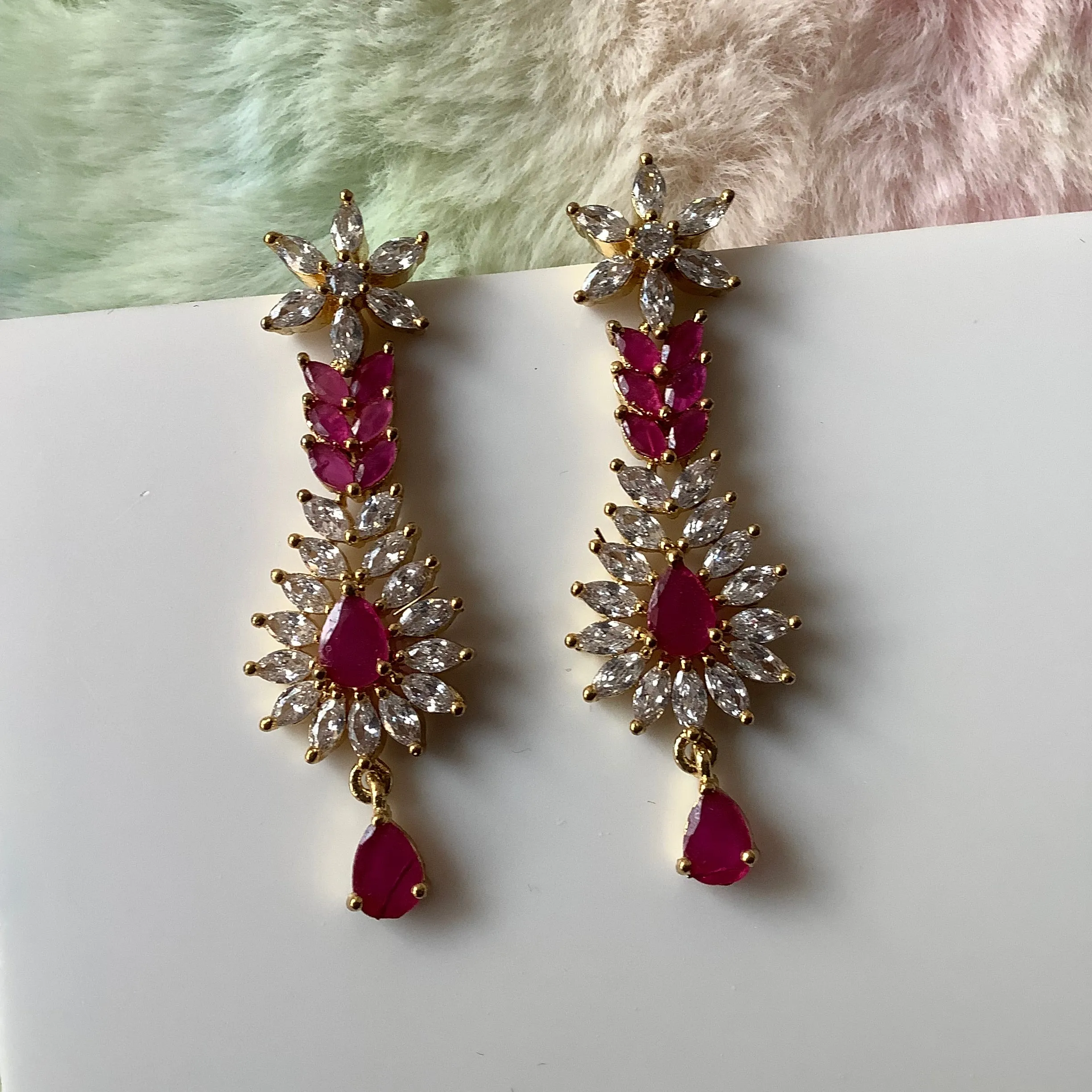 Salvanity American Diamond Golden Earrings - सुरुचि Elegance - Gold Plated