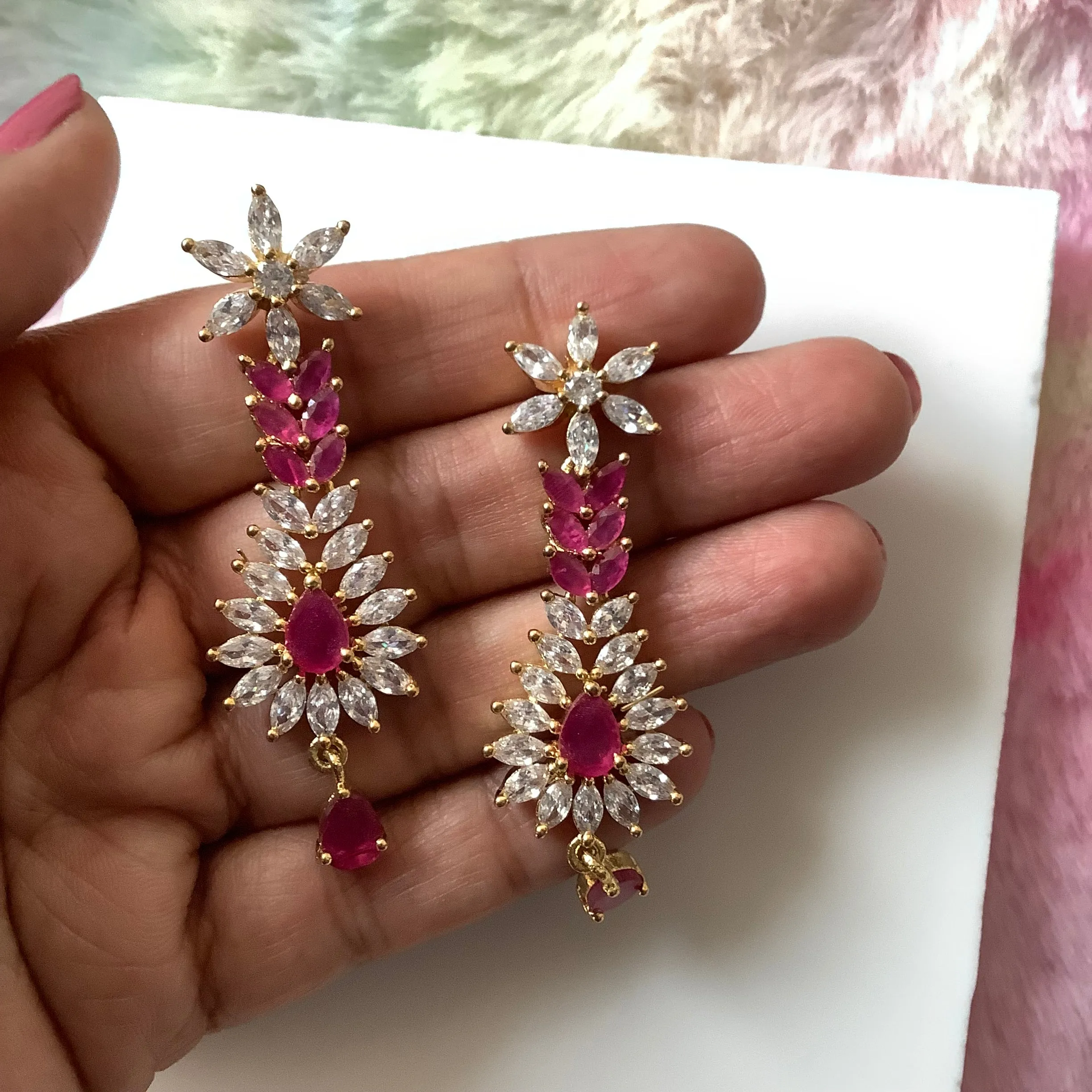 Salvanity American Diamond Golden Earrings - सुरुचि Elegance - Gold Plated