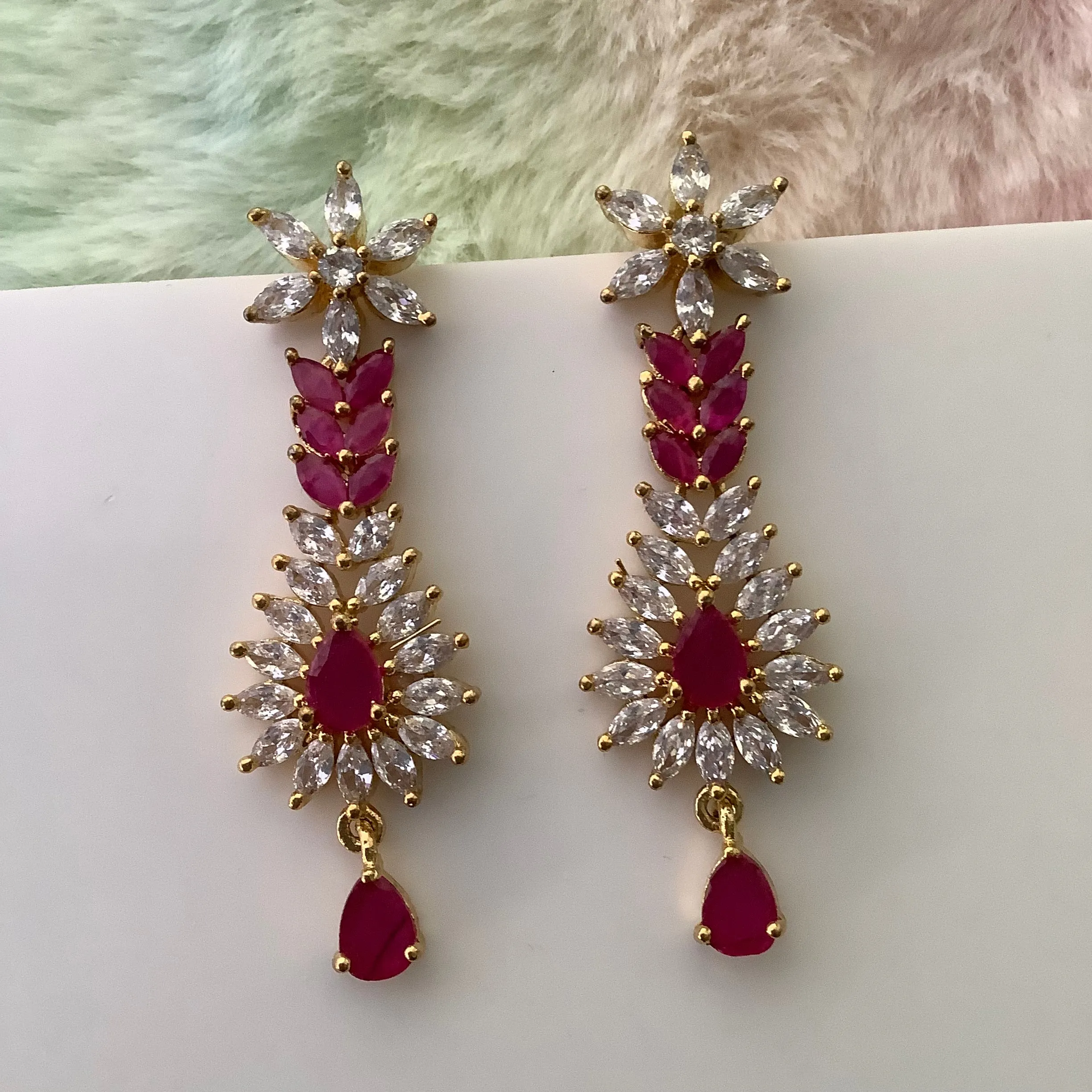 Salvanity American Diamond Golden Earrings - सुरुचि Elegance - Gold Plated