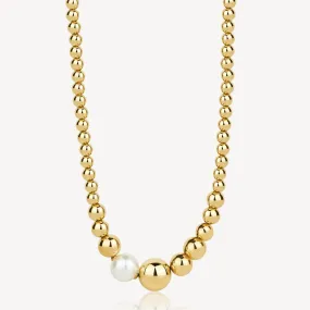 Sea-Shell Pearl Graduated Bead Necklace in Gold Plated Stainless Steel