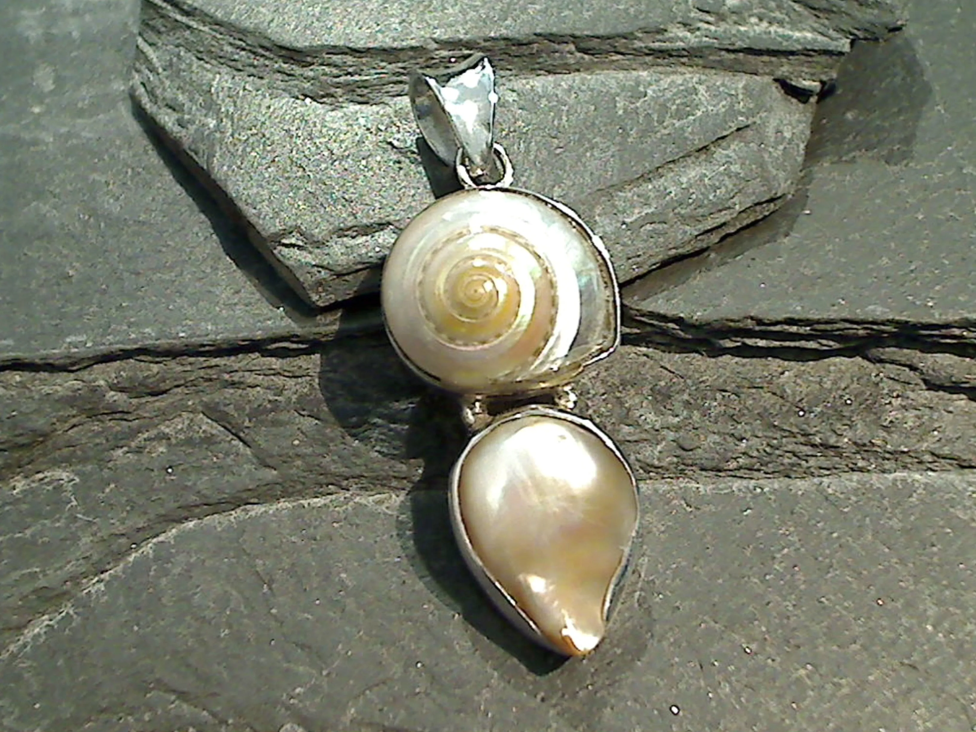 Sea Shell, Pearl, Sterling Silver Pendant