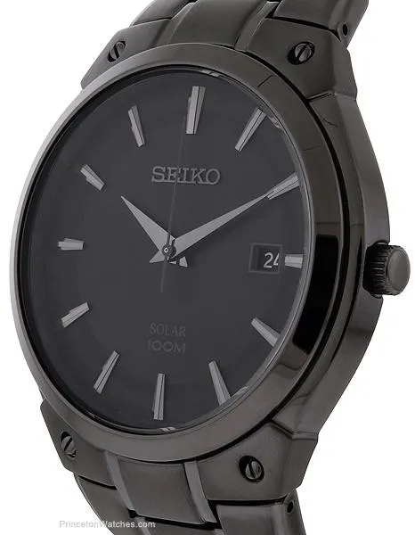 Seiko Mens Solar Dress Watch -Sunray Dial - Black - Gun Metal TiCN Finish