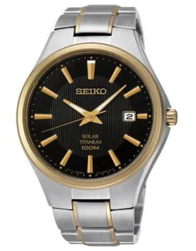 Seiko Mens Solar Titanium Watch - Two-Tone Case & Bracelet - Black Dial