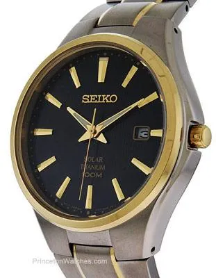 Seiko Mens Solar Titanium Watch - Two-Tone Case & Bracelet - Black Dial