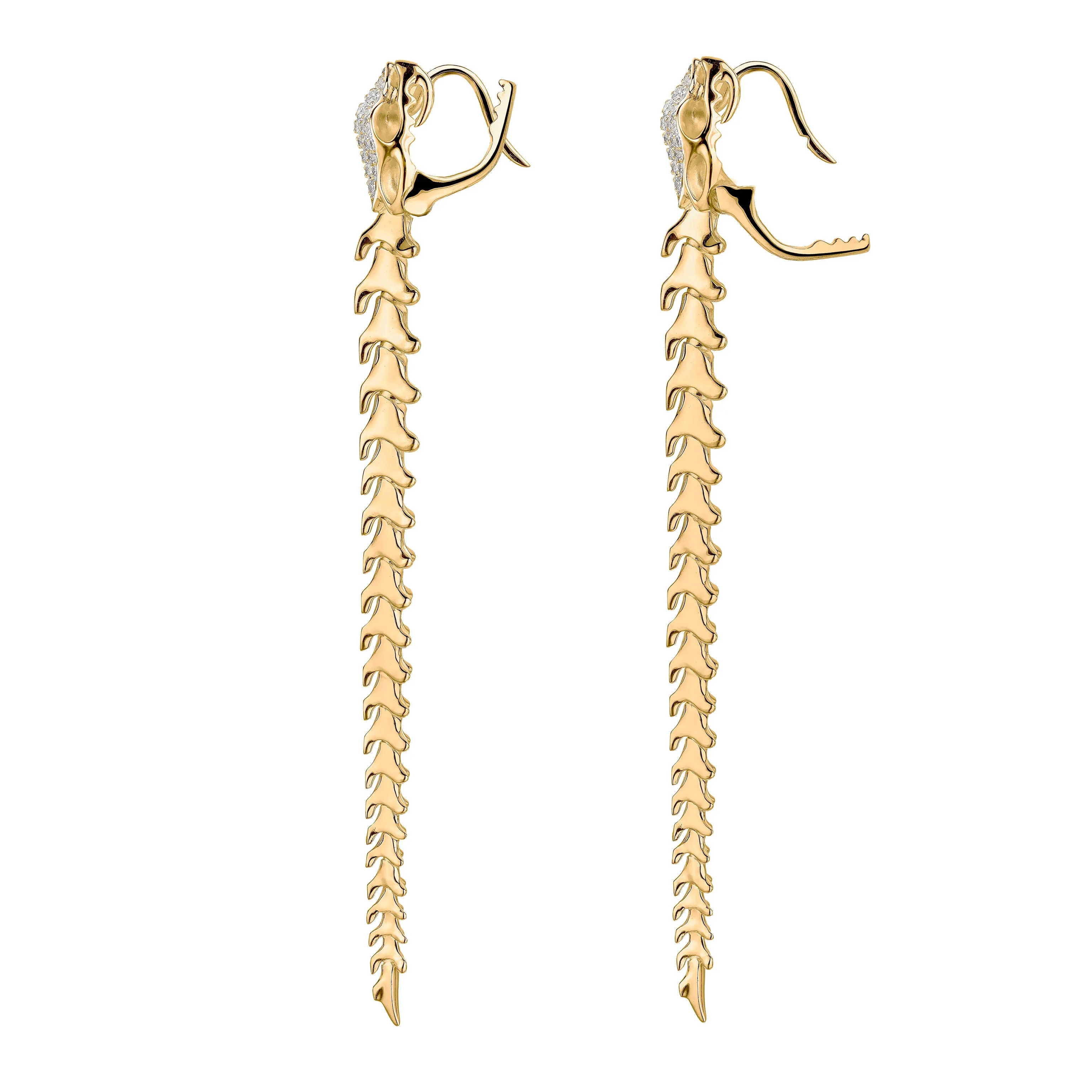 Serpent's Trace Long Drop Earrings - Yellow Gold Vermeil & Diamond Pavé