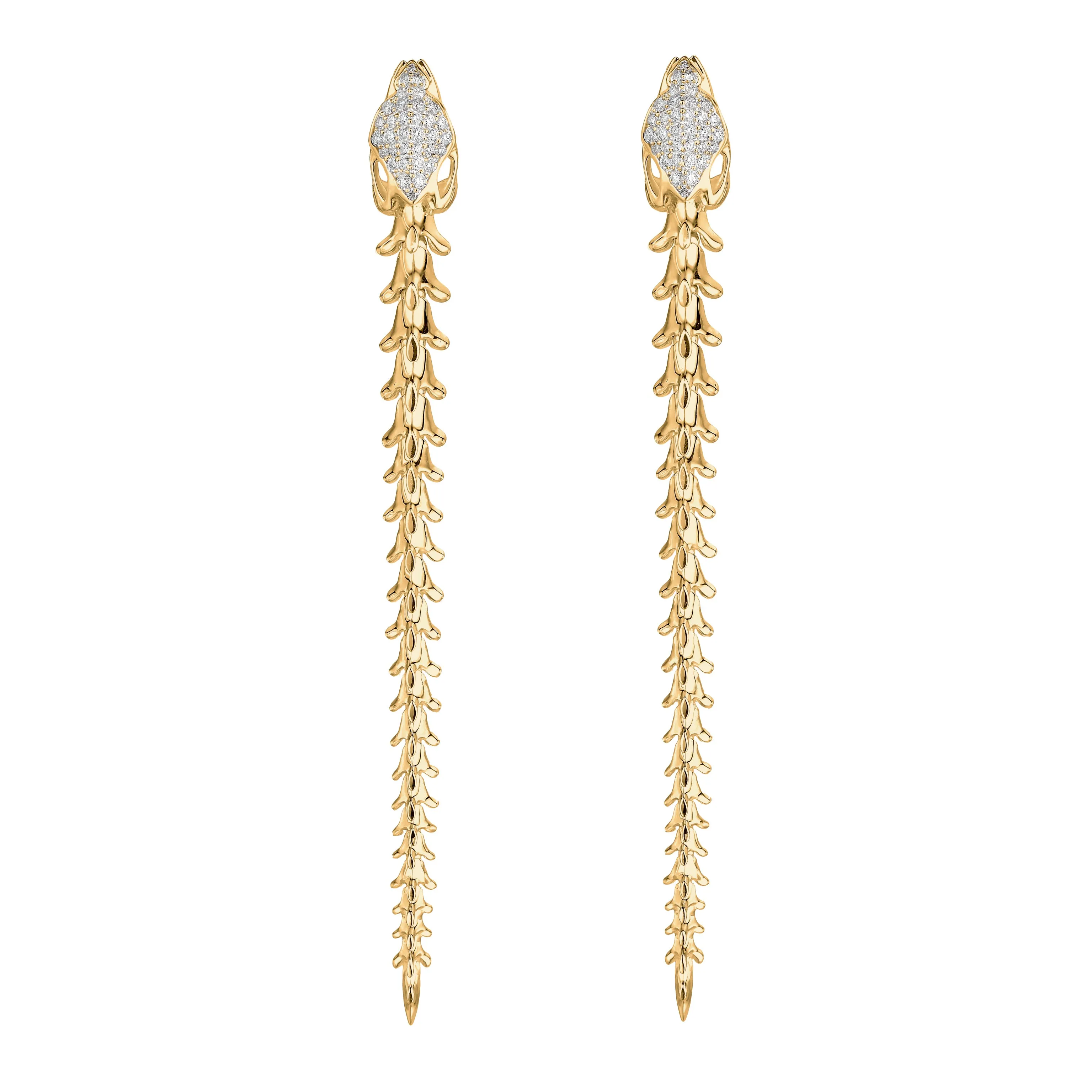 Serpent's Trace Long Drop Earrings - Yellow Gold Vermeil & Diamond Pavé