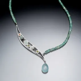 Silver and gemstone asymmetric necklace by Susan Kinzig