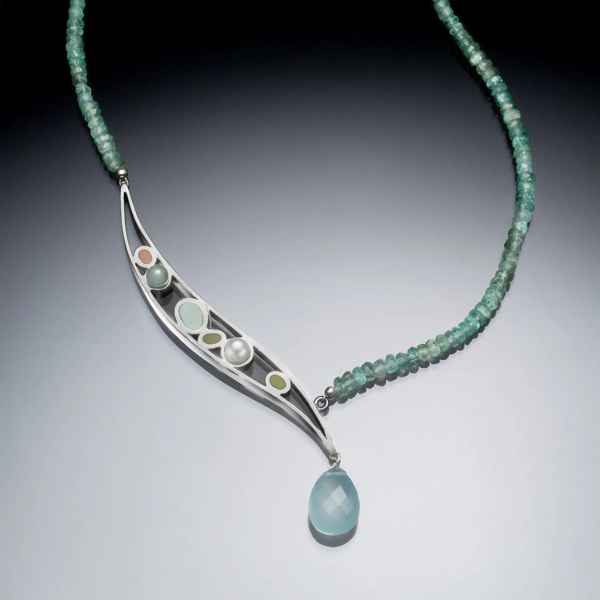 Silver and gemstone asymmetric necklace by Susan Kinzig