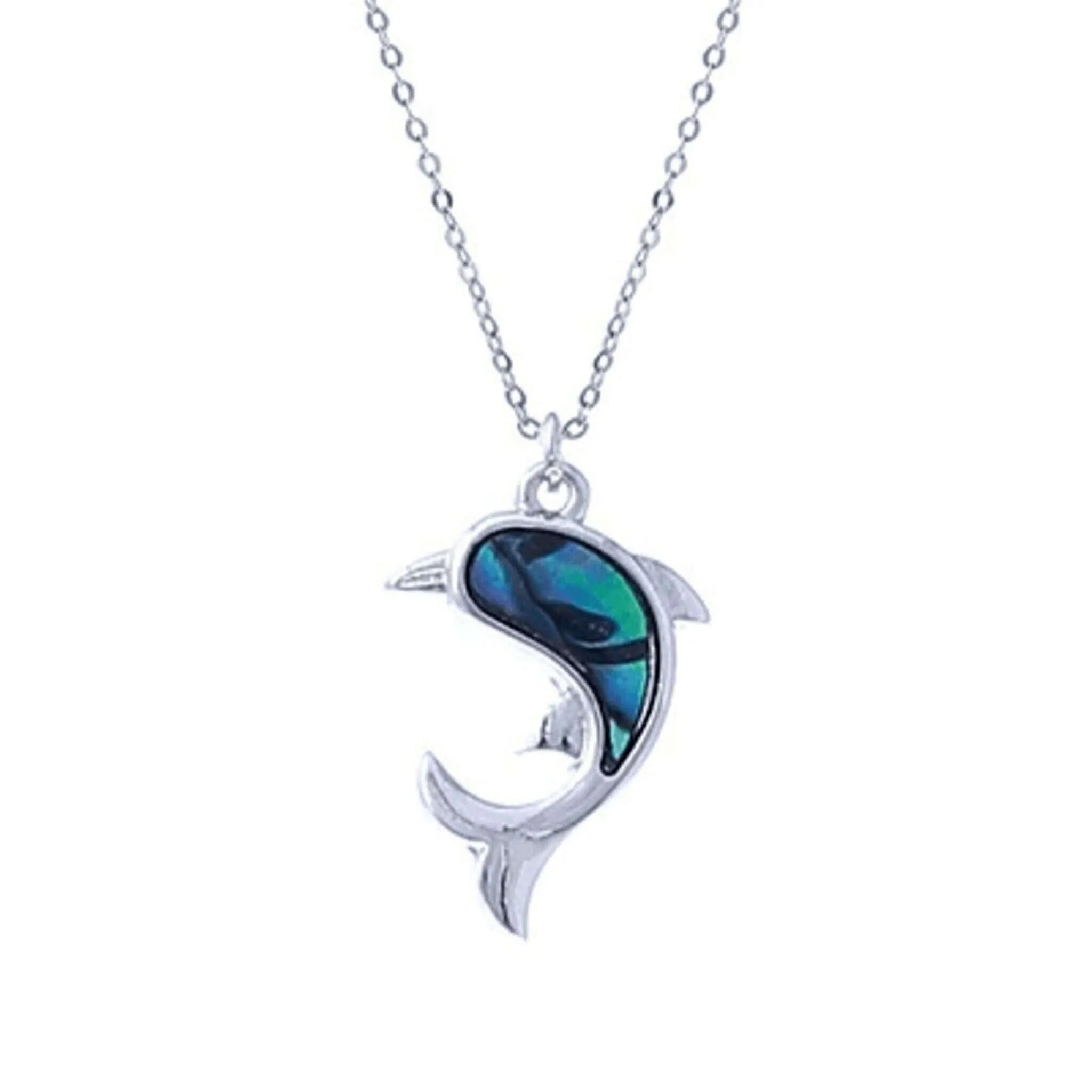 Silver Dolphin Necklace With Abalone Shell Inlay