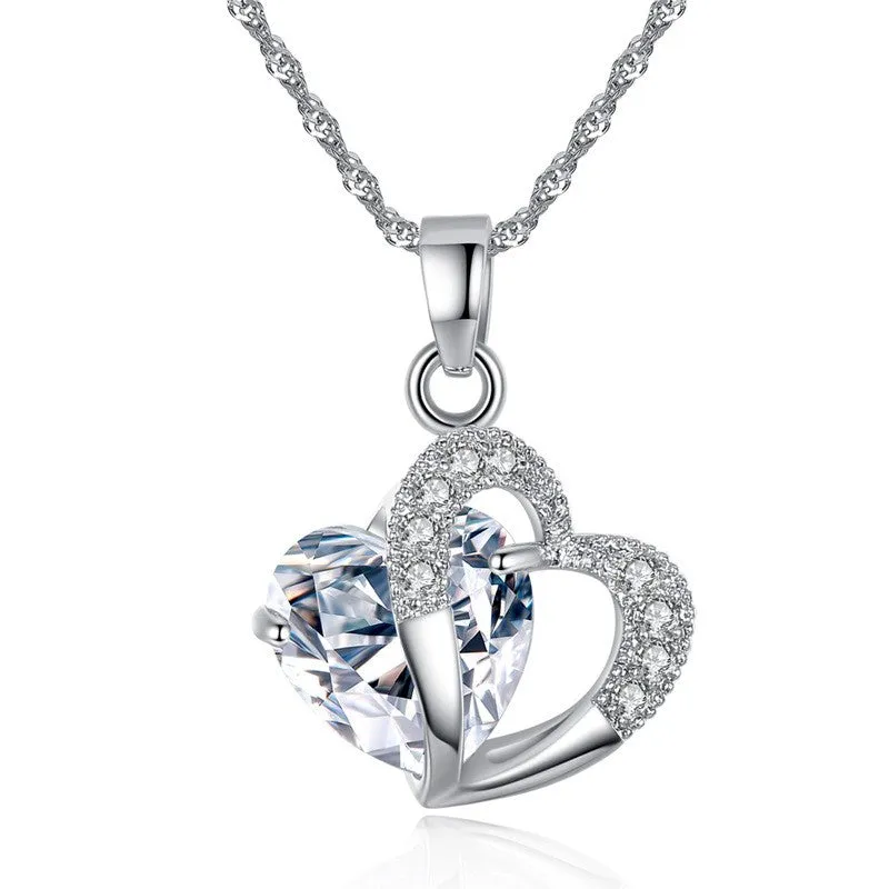 Silver Heart Necklace and Earrings Set