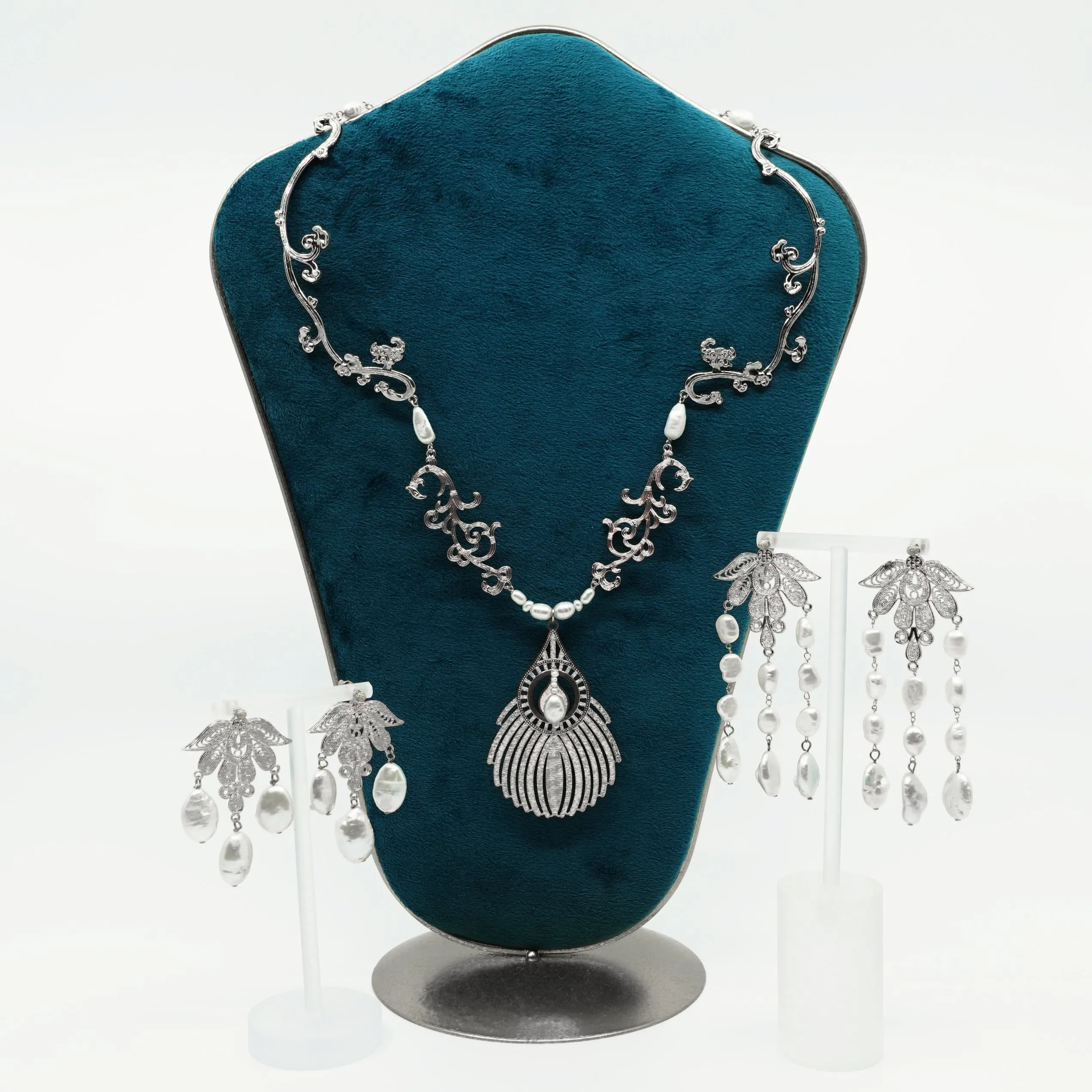 Silver Phoenix Statement Necklace and Earrings Set