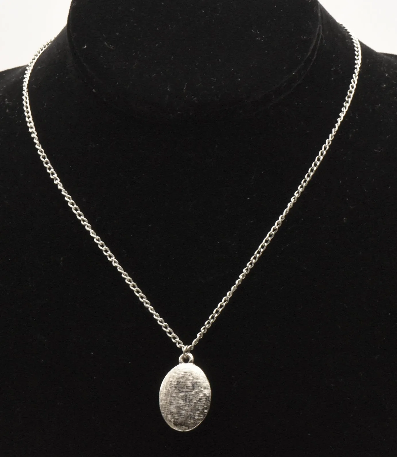 Silver Tone Metal Gray Glass Cabochon Pendant on Chain Necklace - 16"