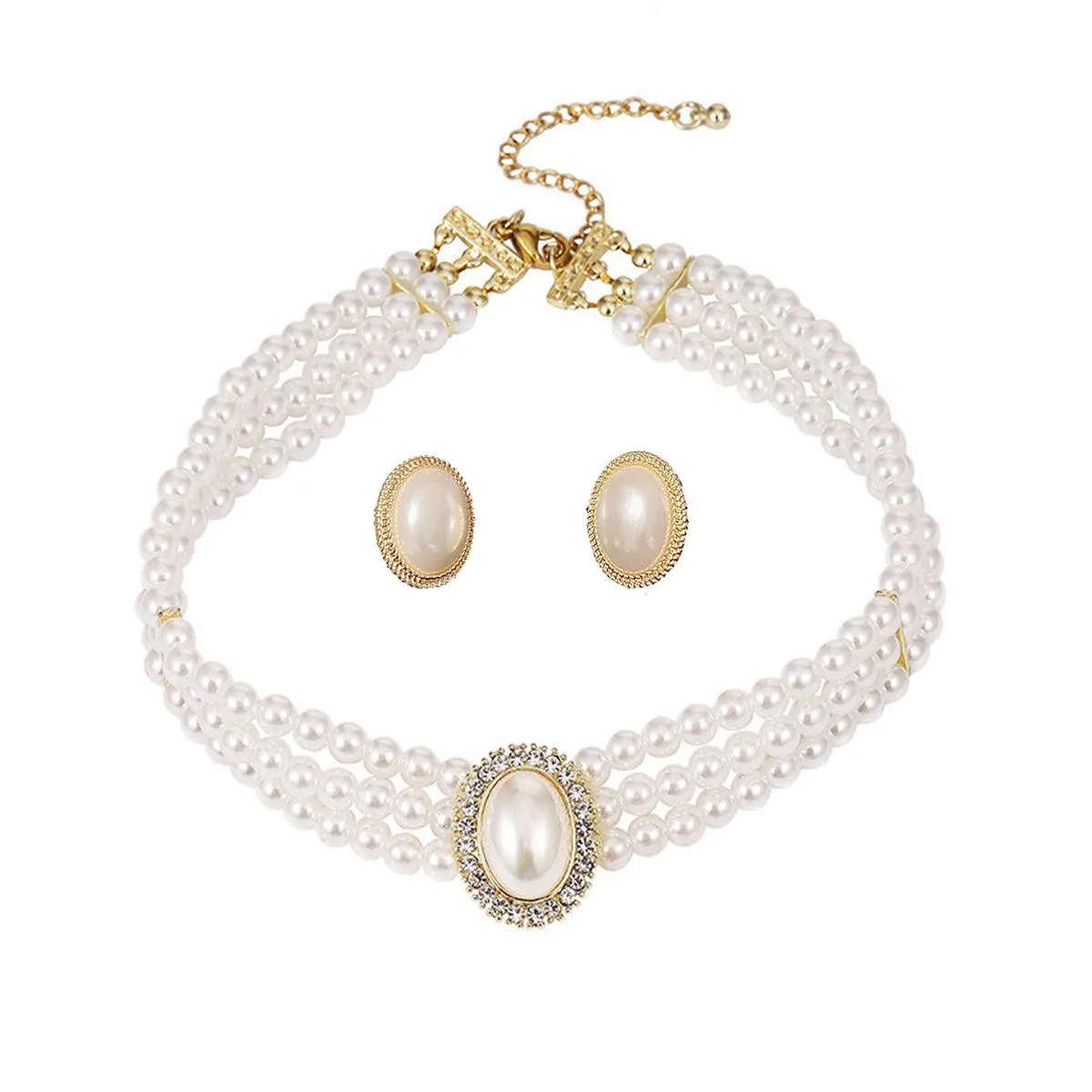 Simple Retro Oval Pearl Wedding Dress Performance Chain Earrings