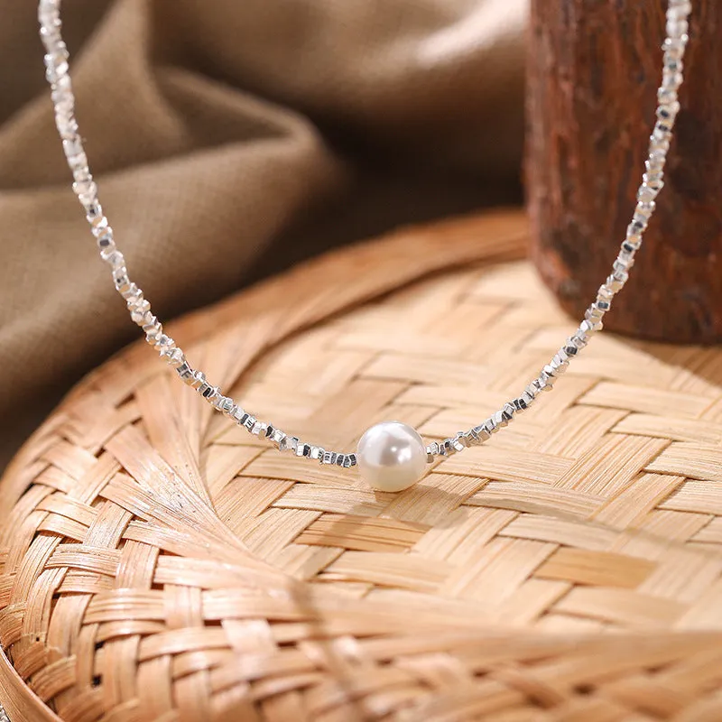 Single Pearl Necklace Silver Chain