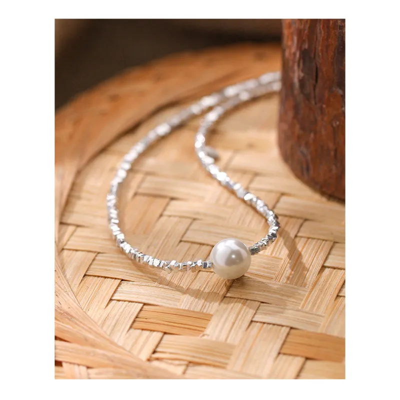 Single Pearl Necklace Silver Chain