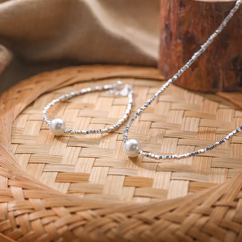 Single Pearl Necklace Silver Chain