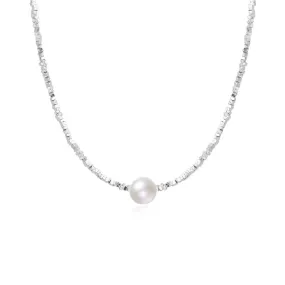 Single Pearl Necklace Silver Chain