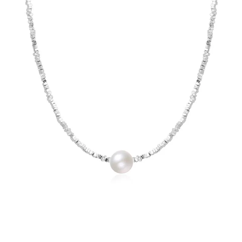 Single Pearl Necklace Silver Chain