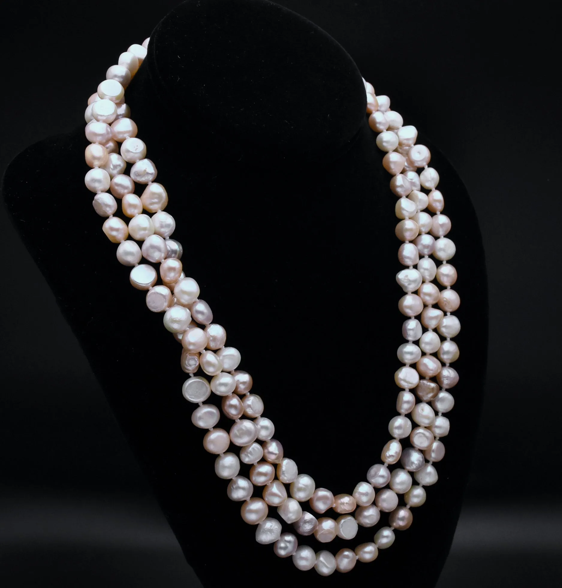 Single Strand Rope Necklace of Semi-Baroque Variety Colors Cultured Pearls - 63"