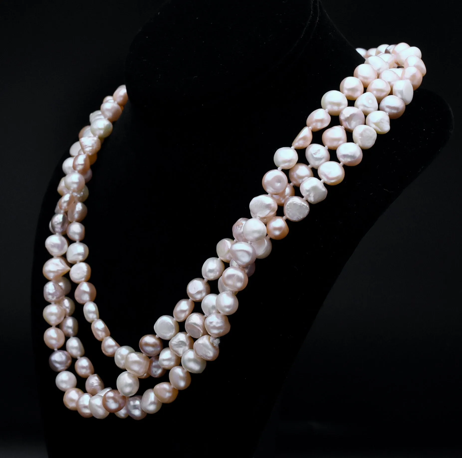 Single Strand Rope Necklace of Semi-Baroque Variety Colors Cultured Pearls - 63"