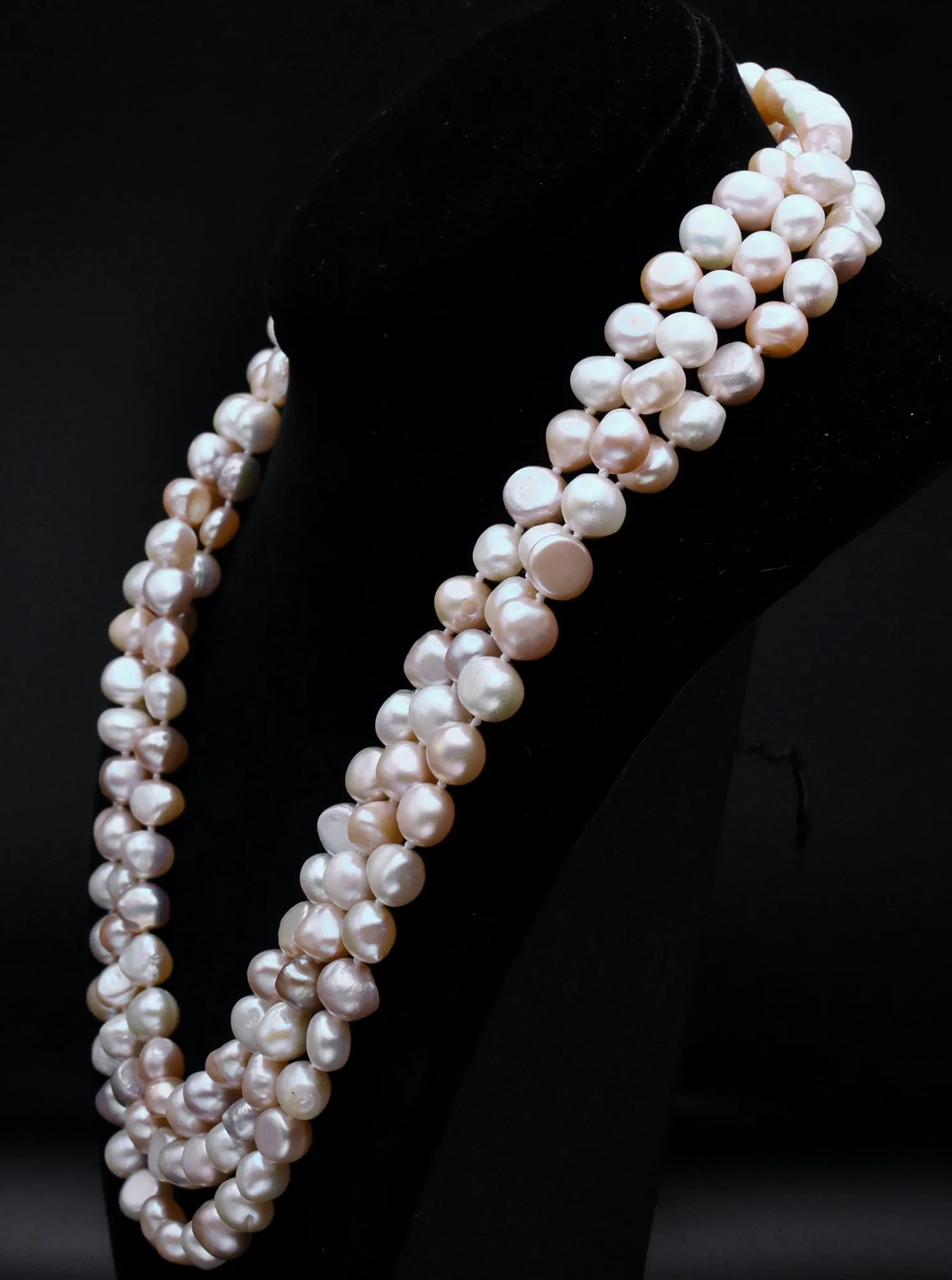 Single Strand Rope Necklace of Semi-Baroque Variety Colors Cultured Pearls - 63"