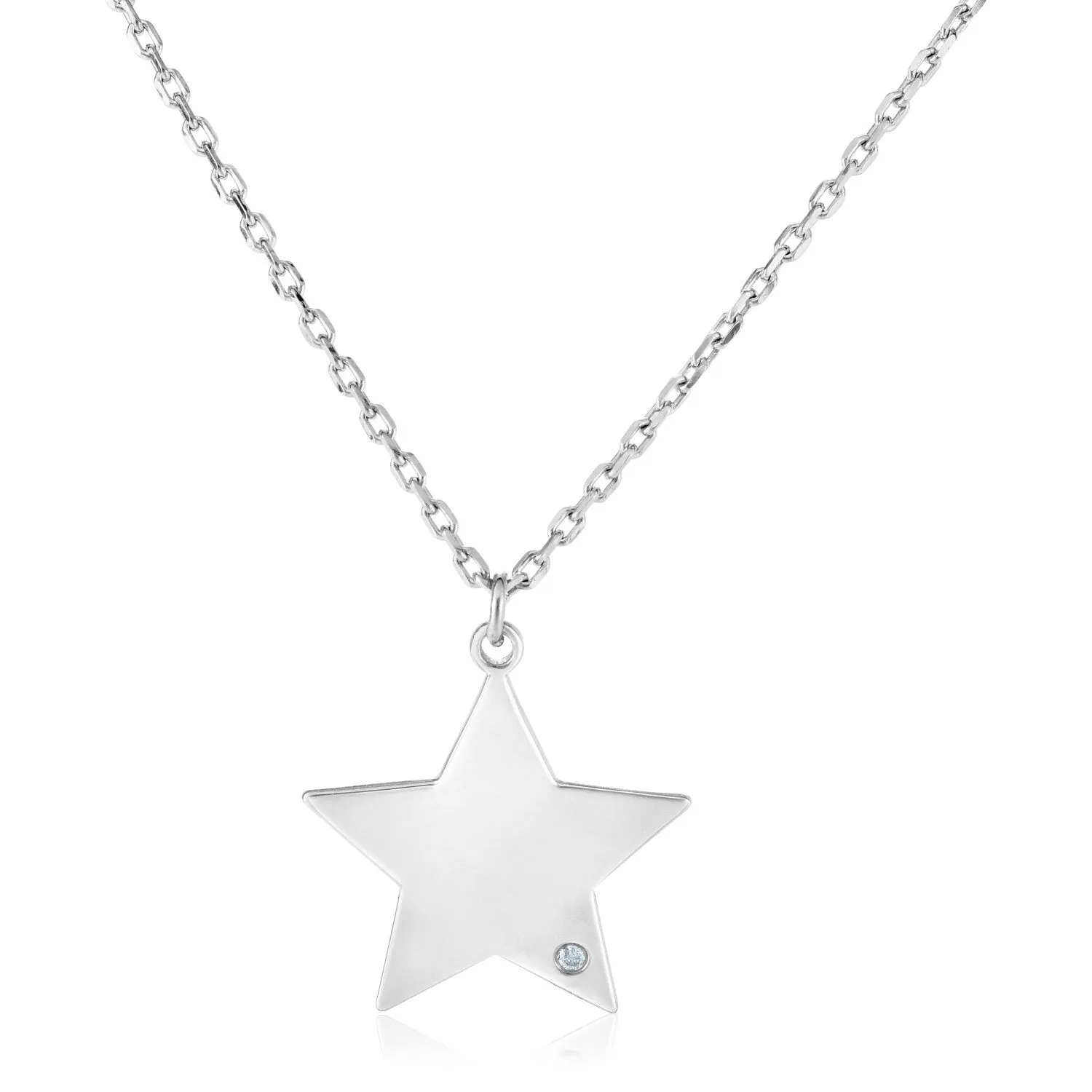 Size: 18'' - Sterling Silver 18 inch Necklace with Star Pendant with Diamond