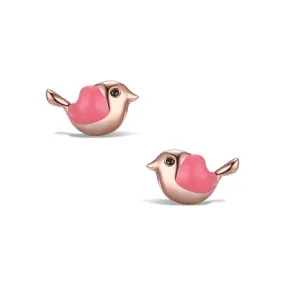 Small Bird with Pink Opal Stone Silver Studs Earrings for Women